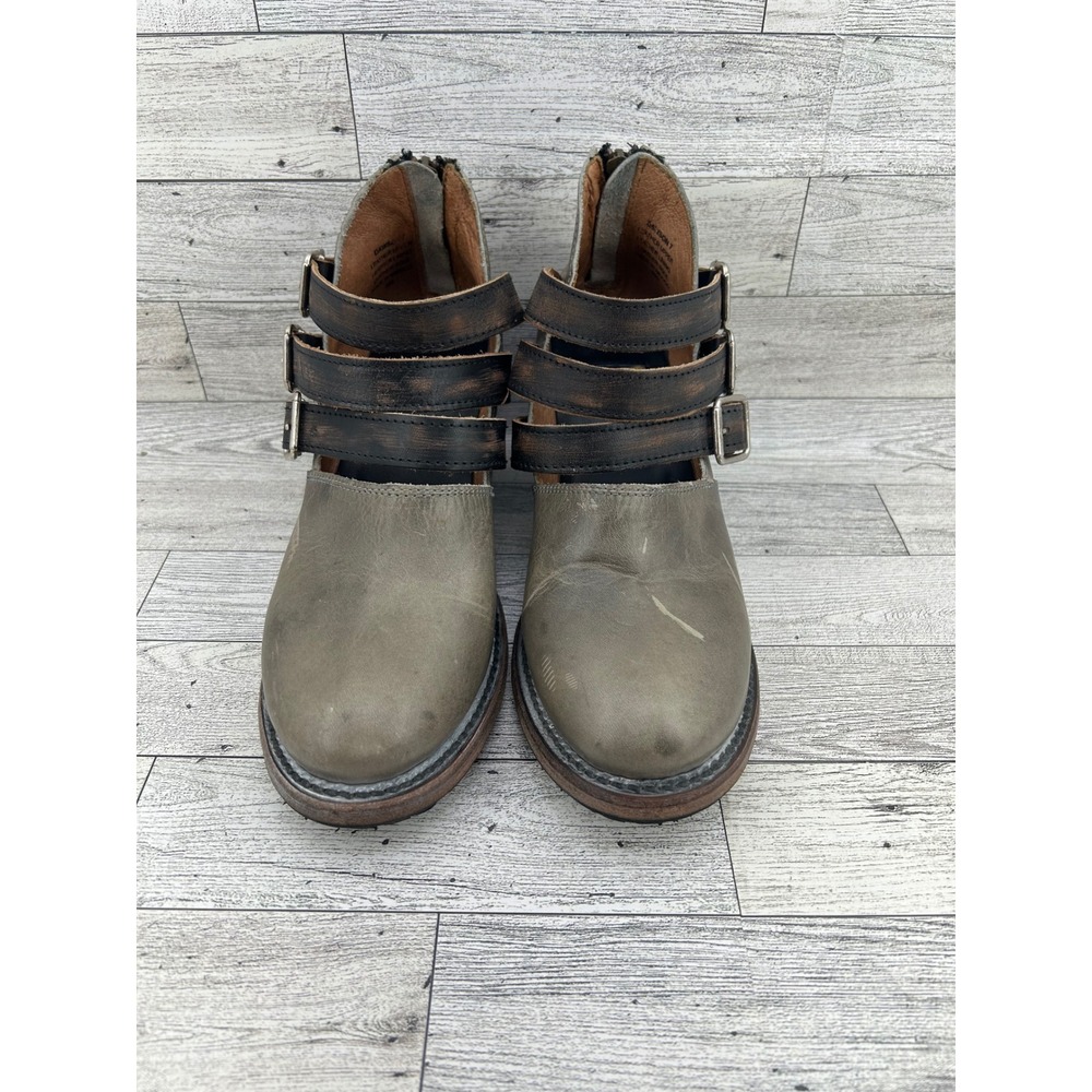 Freebird by Steven Dawson Leather Multi Buckle Ankle Boots Olive Grey 7